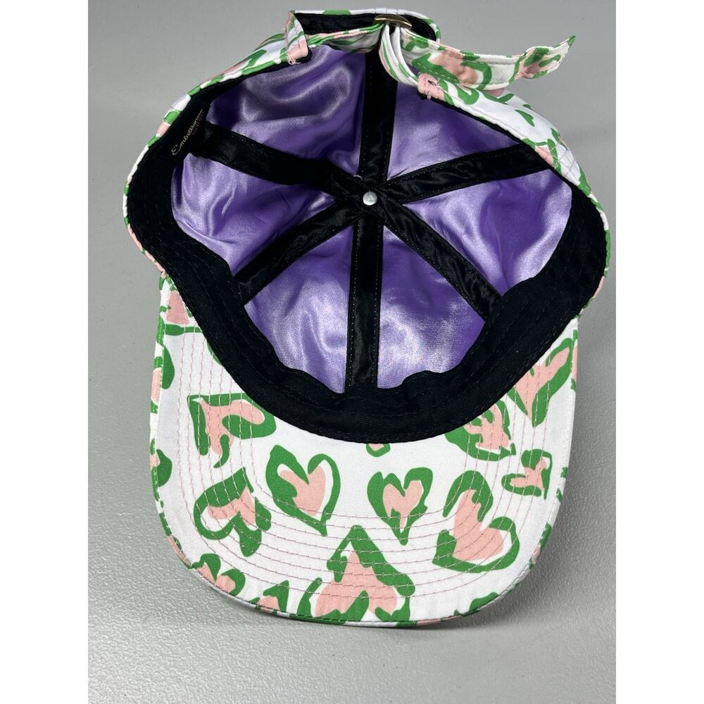 Heart Print Hat Ball Cap with Satin Lining Adjustable White Green Pink - Picture 5 of 9